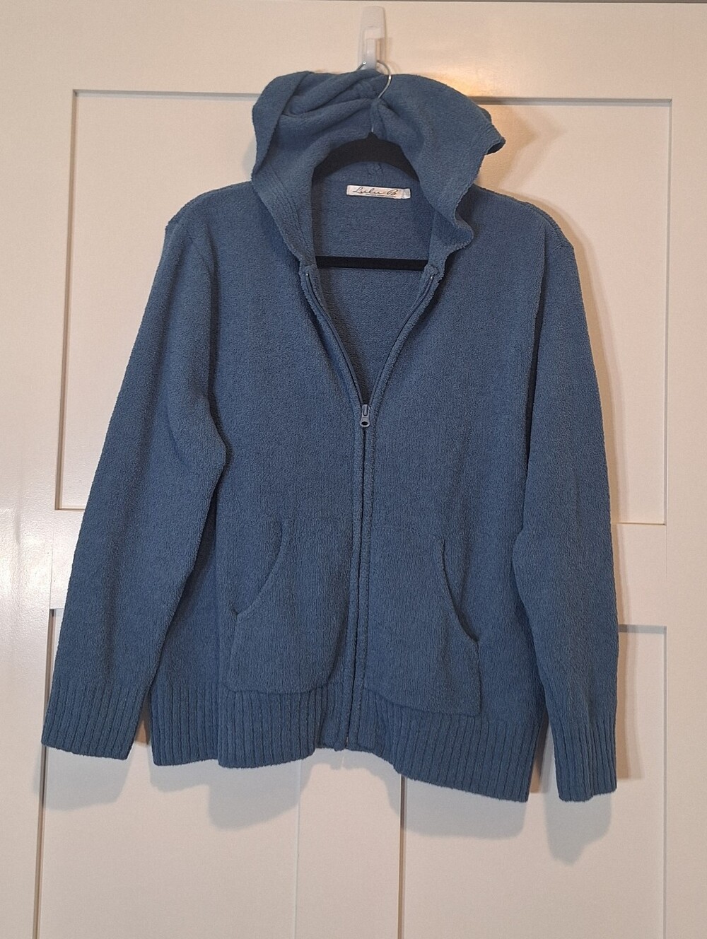 Lulu-B Chenille Full Zip Up Hooded Jacket Stretchy Soft Blue Size XL Preshrunk